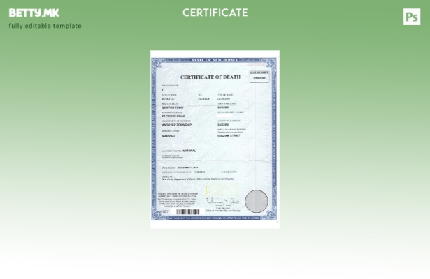 Модерен стил на САД Њу Џерси шаблон за сертификат за смрт